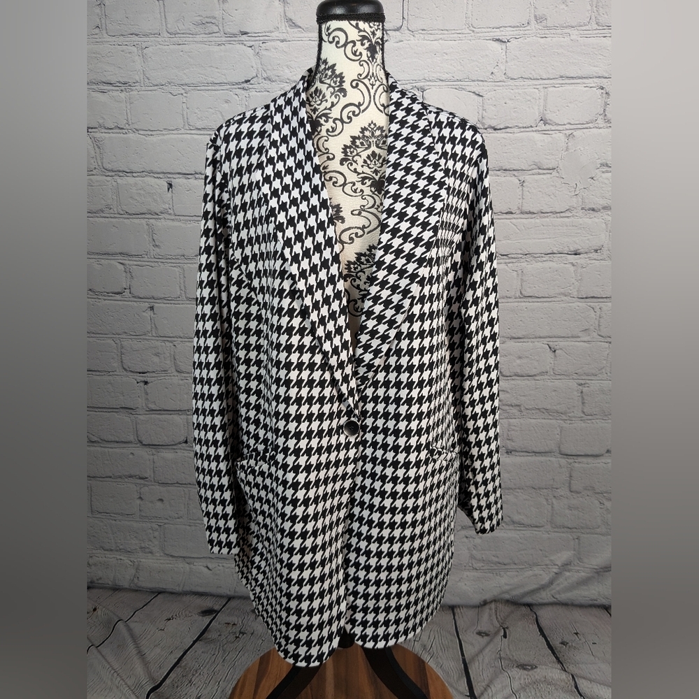 Susan Graver women's size 3x button front herringbone print jacket pockets bbin